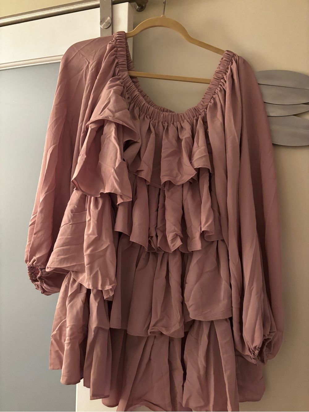 MARBLE Dusty Mauve Ruffle Tiered Long-Sleeve Dress